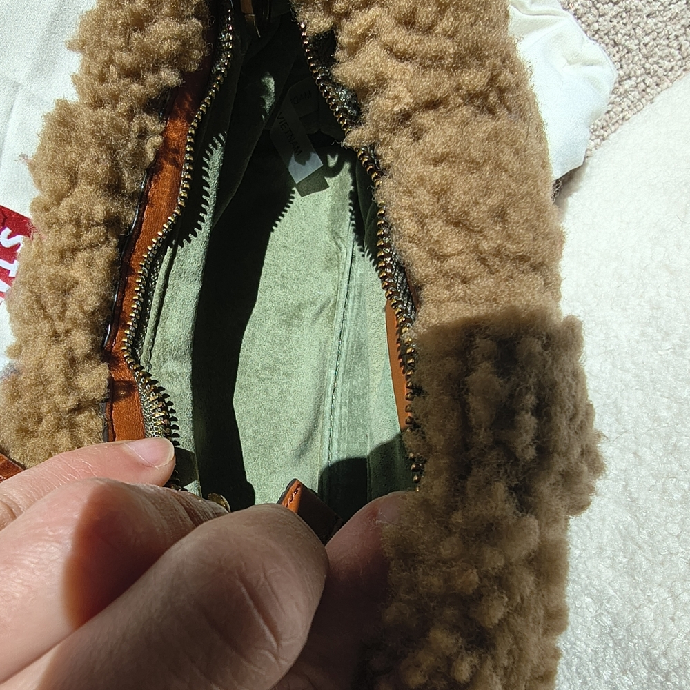 STAUD Tan Natural Bean Shearling Shoulder Bag - Picture 10 of 14